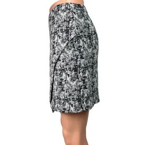 FRNCH Black Assymetrical Wrap Woven Tweed Straight Pencil Mini Skirt Size S thumbnail 2