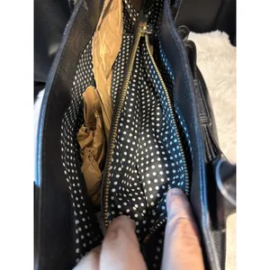 Kate Spade New York Black Pebbled Leather Bow Shoulder Bag Tote Polka Dot Lining thumbnail 7