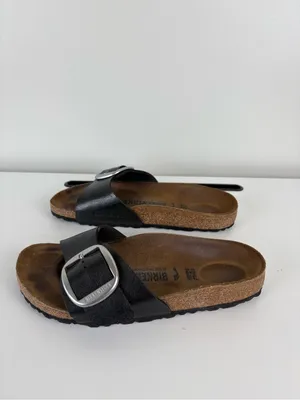 Birkenstock Madrid Big Buckle Slide Sandals Womens Size 38 Black Leather thumbnail 5