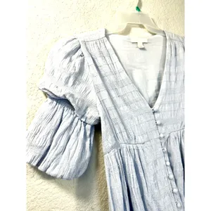 Chelsea & Violet Blue Button Front Midi Dress Puff Sleeve Cottagecore Boho 2 thumbnail 4