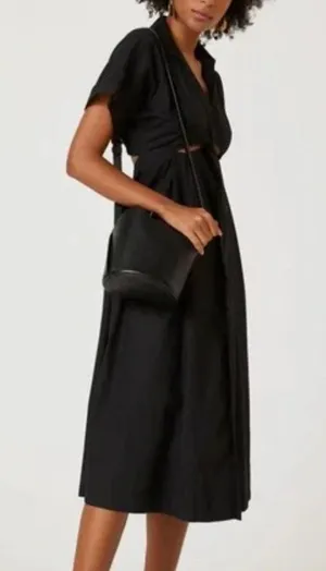Anthropologie Twist Waist cutout midi Shirtdress black pull on poplin cotton XS thumbnail 2