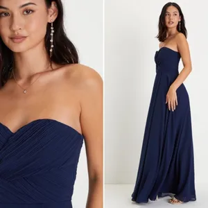 LULUS Prom Wedding Bridesmaid Sexy Flowy Romantic Navy Maxi Dress NWOT thumbnail 3