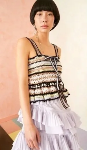 Ulla Johnson Zita Tank Honey Crochet Peplum Top Cotton Striped Multi Size P thumbnail 1