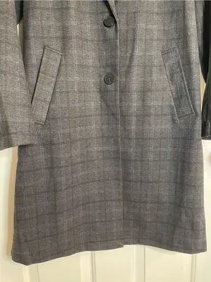 Joie Gray Plaid Long Single-Breasted Trench Coat Notched Lapel Size XS thumbnail 4