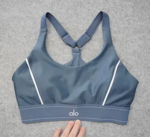 Alo Yoga Large Blue Sports Bra Racerback Contrast Piping Workout Gym Athletic thumbnail 1