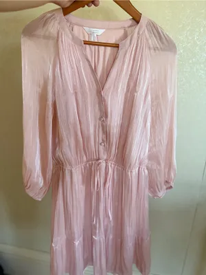 LC Lauren Conrad Light Pink Shimmer Tiered Long-Sleeve Dress large thumbnail 5