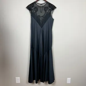 Vintage Sears Nightgown Women Medium Black Mesh Lace Satin Long Sleeveless Sheer thumbnail 2