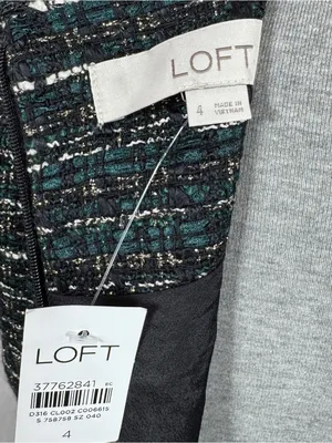 Loft Tweed Front Pocket Shift Dress Black Teal Size 4 Preppy Office Retro Boucle thumbnail 11