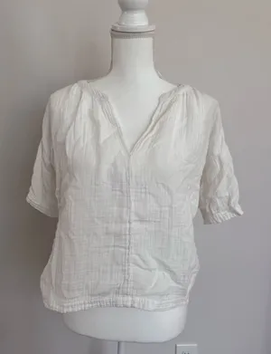 Xirena White Blouse Top 100% Cotton Gauzy Breathable Natural Quiet Luxury XS thumbnail 1