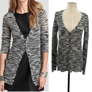 Free People Beach Cardigan Sweater Stripe Mohair Blend Gray Size‎ Small thumbnail 2