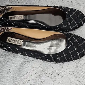 Badgley Mischka Sheila ballet black jeweled slip on flats sz 8 thumbnail 2