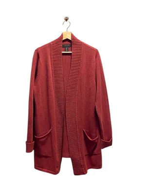 Tahari Patch Pocket Cardigan Sweater Burgundy Size XL Coastal Preppy Minimalist thumbnail 2