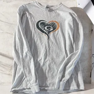 Gildan Gray Long Sleeve Tee with Heart Design #346 thumbnail 1