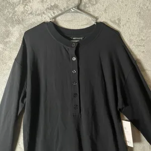 Athleta Balance Henley Sweatshirt Black Size Small Oversized‎ Tencel Cotton New thumbnail 2