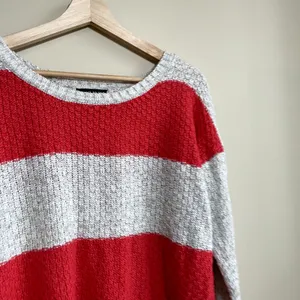 a new appaoach red cream striped knit crewneck sweater women's size PL acrylic‎ thumbnail 2