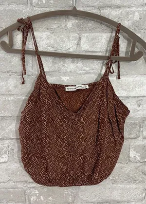 Abercrombie & Fitch brown polka dot crop top thumbnail 1