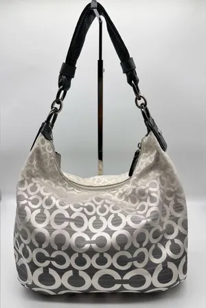 Coach Kristen Shoulder Bag Op Art Ombre Gray Fabric and Leather Purse 16793 thumbnail 2
