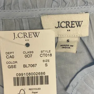 J Crew Shirt Womens Small Long Sleeve Tie Neck Top Gentle Sea Blue Cotton CT018 thumbnail 3