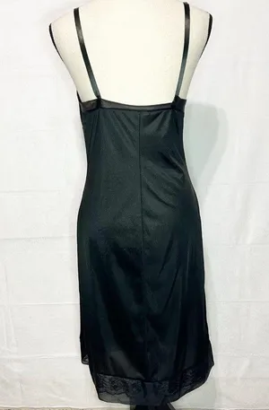 Vintage Movie Star Full Slip Black Nightgown 100% Nylon Lace Hem Sz S Bust: 34” thumbnail 6