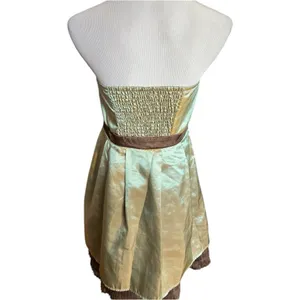 Womens Ryu Anthropologie Tafetta Irridescent Sheen Beige Strapless Dress - Sz L thumbnail 4