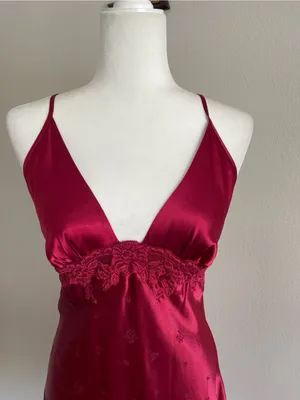 Jones New York Deep Wine Satin Lace-Trim Chemise thumbnail 2