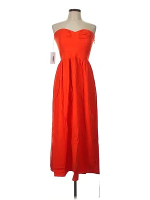 NWT Reformation Buckley in Paprika Red Organic Cotton Strapless Midi Dress 10 thumbnail 4
