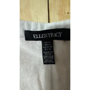 Ellen Tracy White Linen Blend V-Neck Blouse Short Sleeve‎ Top Women's M thumbnail 2