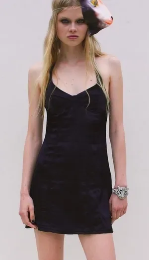 NEW ZARA Satin Bustier Mini Dress Black LARGE thumbnail 1