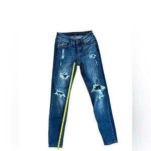JUDY BLUE Green Blue Plaid Patch Skinny Fit Jeans Size 0/24 Women’s‎ thumbnail 6