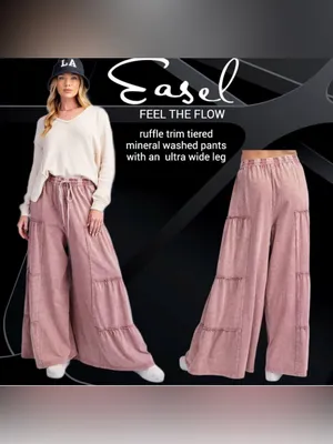 Easel Pink Mineral Wash Wild Sky Patch Wide-Leg Pants - Size Small thumbnail 2