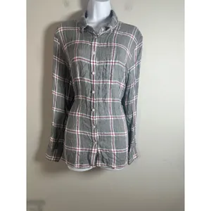 Banana Republic Dillon Classic Fit Gray Plaid Rayon Button Down Shirt XL Womens‎ thumbnail 2