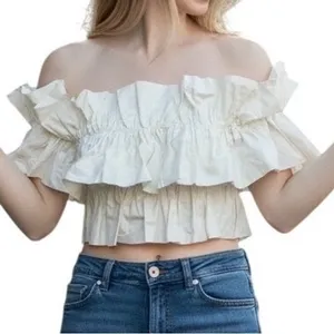 DO + BE White Ruffle Off/On the Shoulder Smocked Crop Top NWT Size Small‎ thumbnail 1
