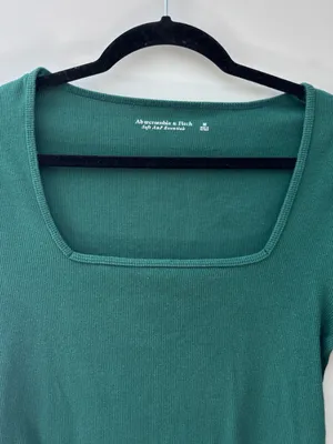 Abercrombie & Fitch Soft A&F Essentials Green Square Neck Long Sleeve Top Medium thumbnail 4