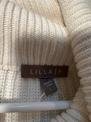 Lilla P Women’s Sz Large Zip Front Sweater in White Cream Gold Circle Zip Cotton thumbnail 9