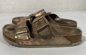 Birkenstock Arizona Suede Leather Sandals in Vintage Metallic Rose Copper Sz 38N thumbnail 8