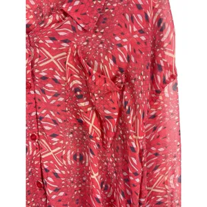 Free People Bright Red/Pink Boho Slouchy Sheer Hi Low Button Up Top S thumbnail 5