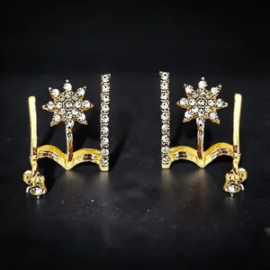 New Gold Tone Starburst and Crystal Drop Multi-Faux Hoop Earrings thumbnail 7