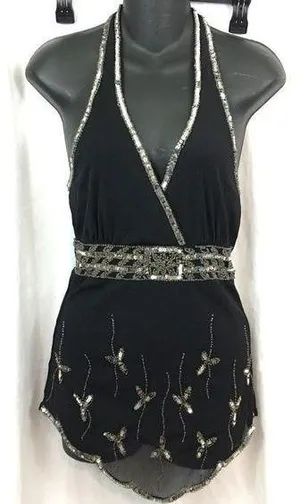 Body Central sequins & seed bead  black halter S thumbnail 1