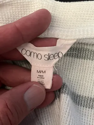 Como Sleep Pajama Set Womens Medium White Gray Stripe Knit Top Pants Lounge thumbnail 6