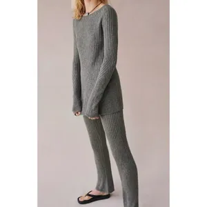 Free People Asbury‎ Sweater Lounge Set Grey Cable Knit Flare Pants Ribbed Cozy thumbnail 9
