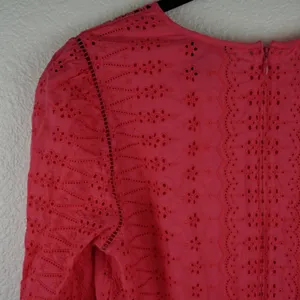 J Crew Coral‎ Eyelet Dress Long Sleeve Tiered Ruffle Mini Size 0 Preppy thumbnail 7
