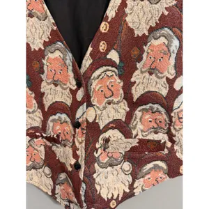 MLY Santa Claus Tapestry Vest Womens Medium Burgundy Vintage Christmas‎ Woven thumbnail 2