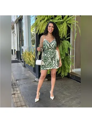 FARM Rio Green and White Floral Wrap Mini Dress thumbnail 3