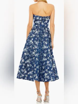 NEW MAC DUGGAL floral strapless brocade midi dress blue multi sz 8 thumbnail 2