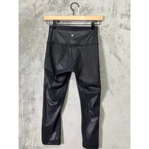 Lululemon Wunder Under Crop High-Rise Luminosity Foil Print‎ Black Black Size 4 thumbnail 5