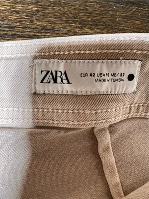 Zara Cream High-Waisted Wide Leg Cropped Jeans Frayed Hem Size 10 thumbnail 8