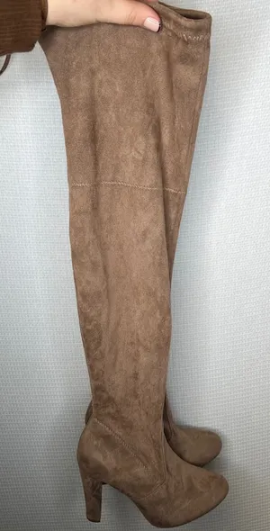 Forever 21 Womens Taupe Suede Over The Knee Boots Block Heel Lace Up Size 7 thumbnail 1
