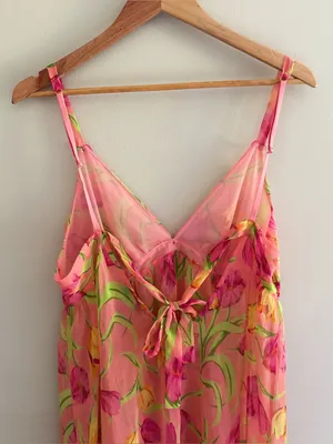 Betsey Johnson Intimates Vintage Peach Sheer Tulip Print Babydoll Lingerie Large thumbnail 7