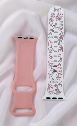 New Floral Design Apple Watch Bands 42mm 44mm 45mm 49mm in Pink White thumbnail 1