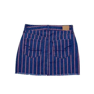American Eagle Blue and Red Striped High Rise Mini Denim Jean‎ Skirt Size 6 thumbnail 3